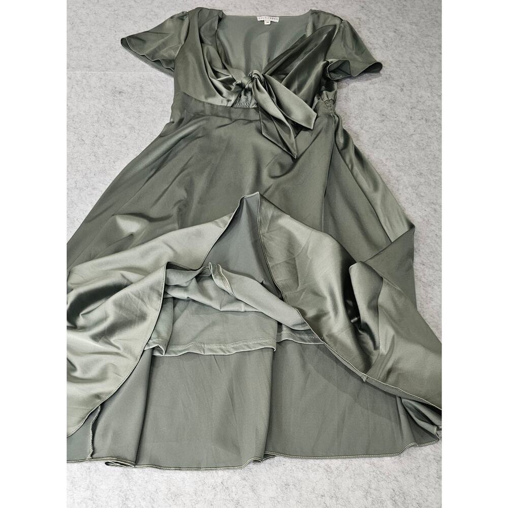 Baltic Born Satin Tie Front Midi Dress Sage Green Flutter Sleeve Size M - Picture 8 of 16